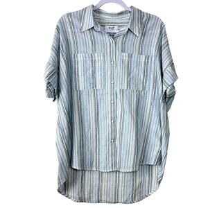 OAT Blue Striped Button-Down Top NWT Size Large